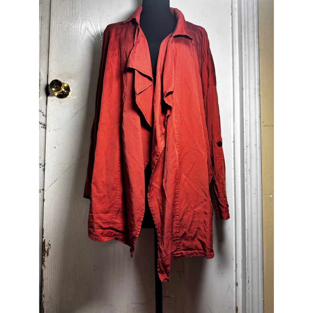H&M Conscious Lyocell Drape Front Jacket coral Small Pockets Roll Tab